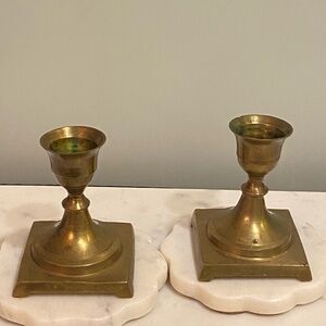 Vintage Mid Century Modern Solid Brass Candlestick Holders Set Of 2 Heirloom
